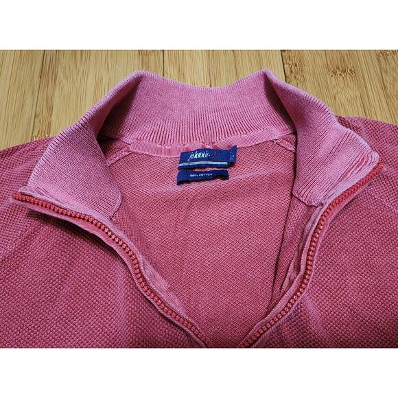 Johnnie O Sweater Mens Sz Medium Knit Long Sleeve 1/4 Zip Salmon Pink Golf Beach - Picture 3 of 9